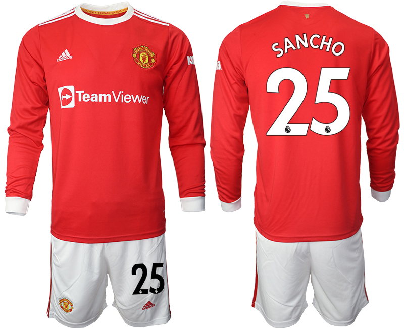 Men 2021-2022 Club Manchester united home red Long Sleeve #25 Soccer Jersey->manchester united jersey->Soccer Club Jersey